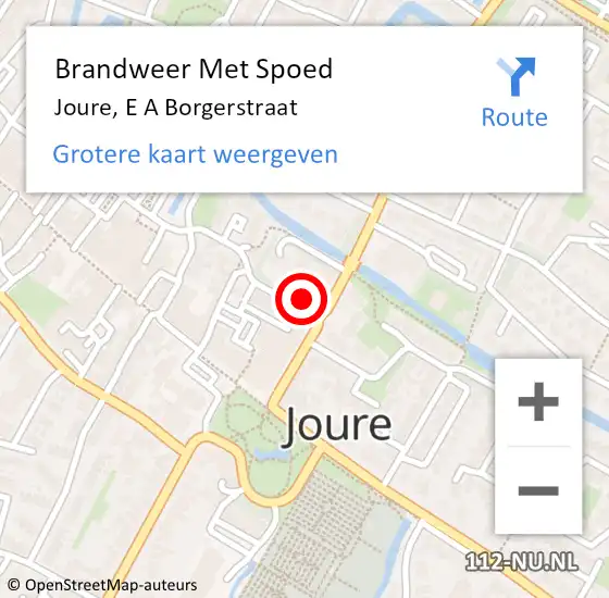 Locatie op kaart van de 112 melding: Brandweer Met Spoed Naar Joure, E A Borgerstraat op 10 september 2021 16:45