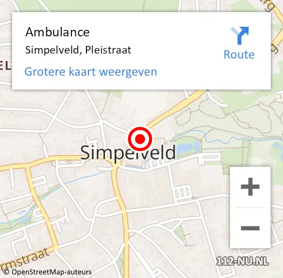 Locatie op kaart van de 112 melding: Ambulance Simpelveld, Pleistraat op 22 juni 2014 15:01