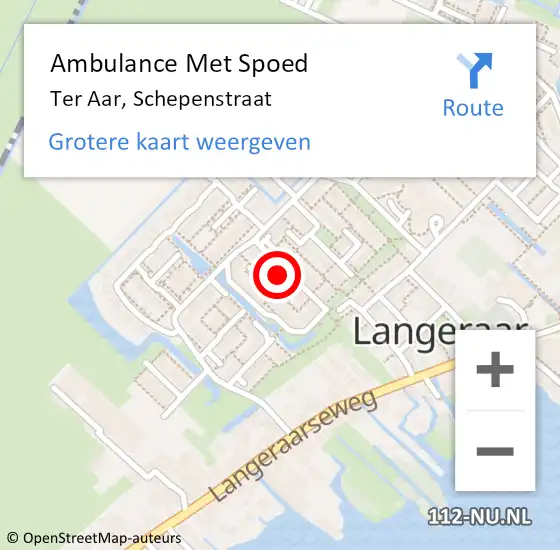 Locatie op kaart van de 112 melding: Ambulance Met Spoed Naar Ter Aar, Schepenstraat op 10 september 2021 17:31