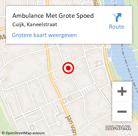 Locatie op kaart van de 112 melding: Ambulance Met Grote Spoed Naar Cuijk, Kaneelstraat op 10 september 2021 17:38