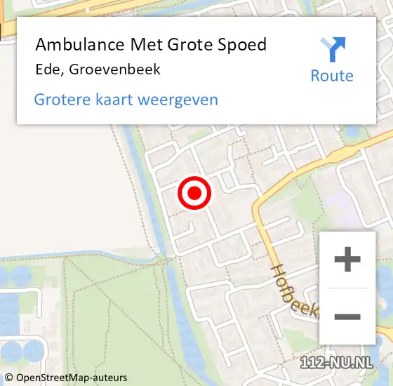 Locatie op kaart van de 112 melding: Ambulance Met Grote Spoed Naar Ede, Groevenbeek op 10 september 2021 17:51