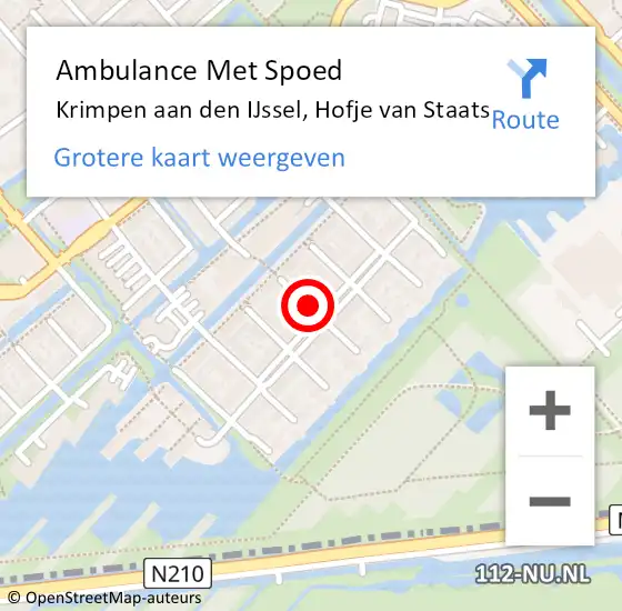 Locatie op kaart van de 112 melding: Ambulance Met Spoed Naar Krimpen aan den IJssel, Hofje van Staats op 10 september 2021 17:52