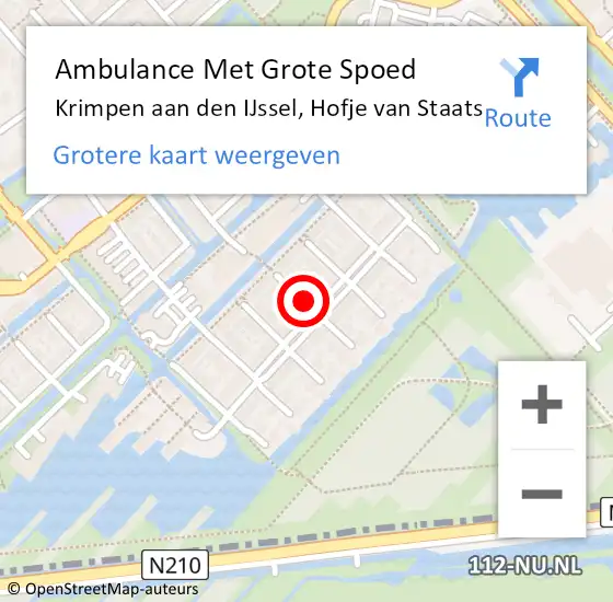 Locatie op kaart van de 112 melding: Ambulance Met Grote Spoed Naar Krimpen aan den IJssel, Hofje van Staats op 10 september 2021 18:02