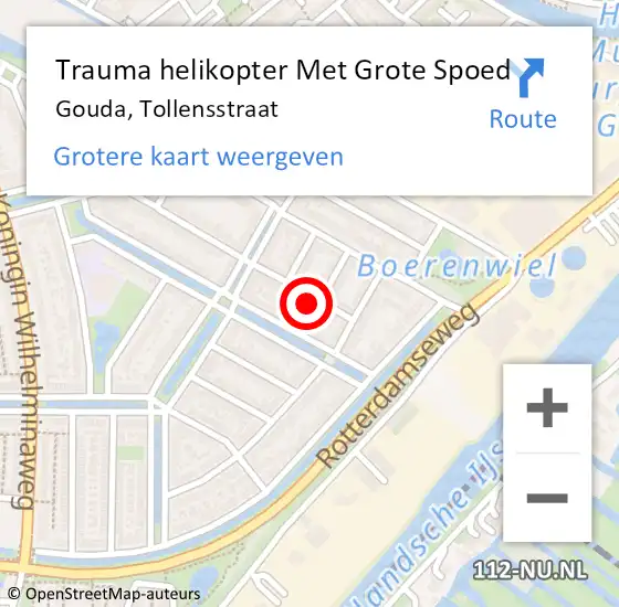 Locatie op kaart van de 112 melding: Trauma helikopter Met Grote Spoed Naar Gouda, Tollensstraat op 10 september 2021 18:05