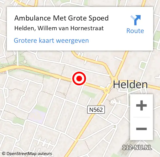 Locatie op kaart van de 112 melding: Ambulance Met Grote Spoed Naar Helden, Willem van Hornestraat op 10 september 2021 18:25