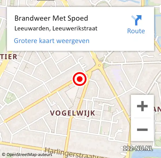 Locatie op kaart van de 112 melding: Brandweer Met Spoed Naar Leeuwarden, Leeuwerikstraat op 10 september 2021 18:41