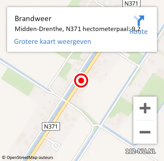 Locatie op kaart van de 112 melding: Brandweer Midden-Drenthe, N371 hectometerpaal: 9,2 op 10 september 2021 18:42