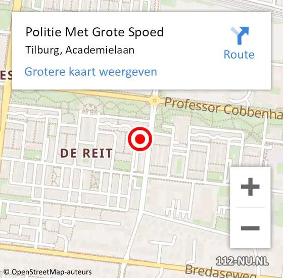 Locatie op kaart van de 112 melding: Politie Met Grote Spoed Naar Tilburg, Academielaan op 10 september 2021 18:43