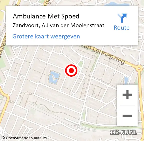 Locatie op kaart van de 112 melding: Ambulance Met Spoed Naar Zandvoort, A J van der Moolenstraat op 10 september 2021 19:00