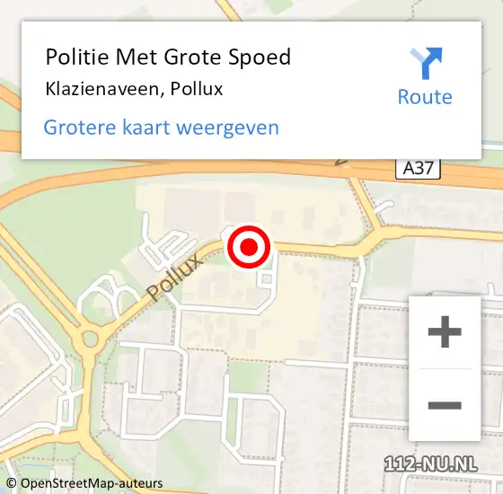 Locatie op kaart van de 112 melding: Politie Met Grote Spoed Naar Klazienaveen, Pollux op 10 september 2021 19:09