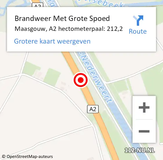 Locatie op kaart van de 112 melding: Brandweer Met Grote Spoed Naar Maasgouw, A2 hectometerpaal: 212,2 op 10 september 2021 19:20