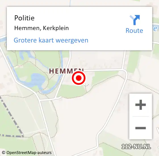 Locatie op kaart van de 112 melding: Politie Hemmen, Kerkplein op 10 september 2021 19:20