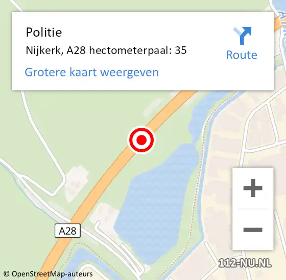 Locatie op kaart van de 112 melding: Politie Nijkerk, A28 hectometerpaal: 35 op 10 september 2021 19:53