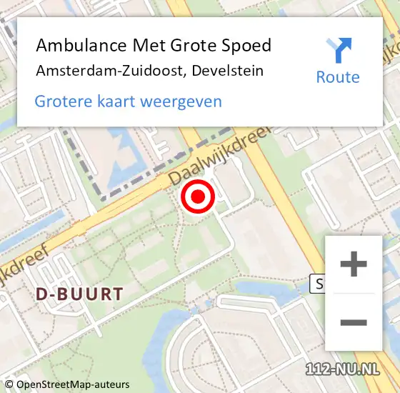 Locatie op kaart van de 112 melding: Ambulance Met Grote Spoed Naar Amsterdam-Zuidoost, Develstein op 10 september 2021 19:55