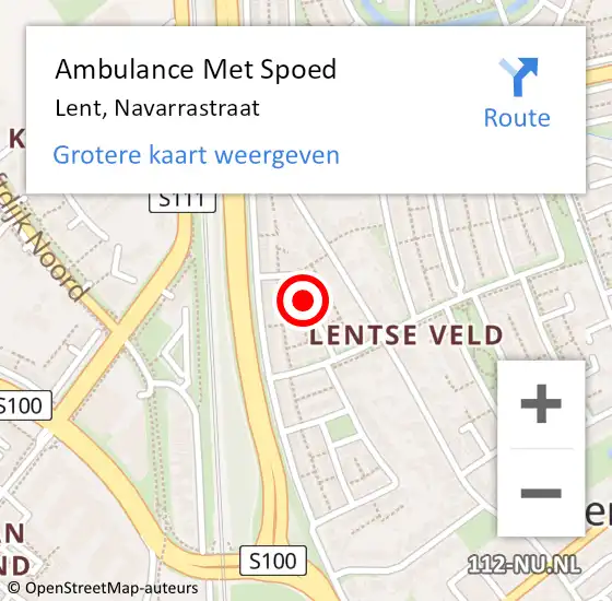 Locatie op kaart van de 112 melding: Ambulance Met Spoed Naar Lent, Navarrastraat op 10 september 2021 20:05