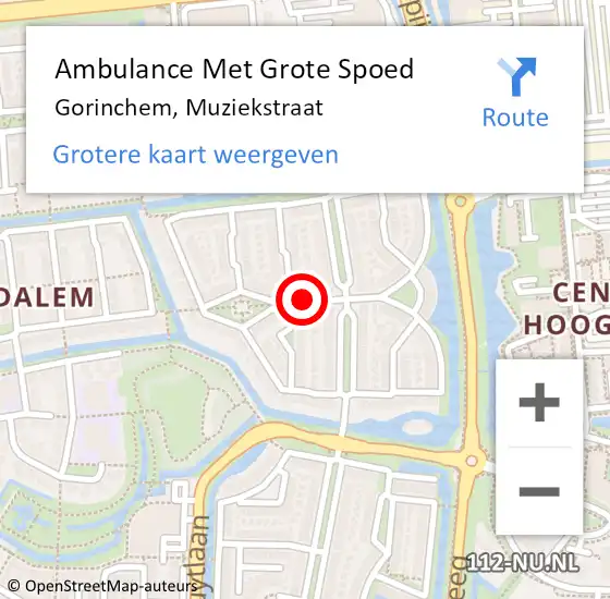 Locatie op kaart van de 112 melding: Ambulance Met Grote Spoed Naar Gorinchem, Muziekstraat op 10 september 2021 20:08