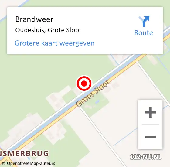 Locatie op kaart van de 112 melding: Brandweer Oudesluis, Grote Sloot op 10 september 2021 20:09