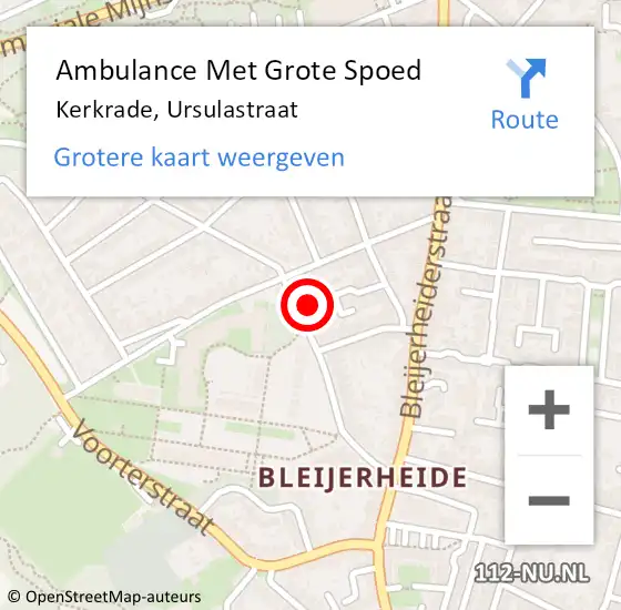 Locatie op kaart van de 112 melding: Ambulance Met Grote Spoed Naar Kerkrade, Ursulastraat op 10 september 2021 20:20