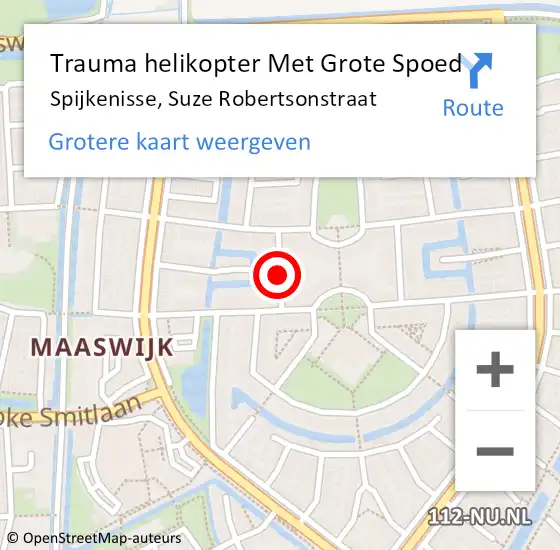 Locatie op kaart van de 112 melding: Trauma helikopter Met Grote Spoed Naar Spijkenisse, Suze Robertsonstraat op 10 september 2021 20:48