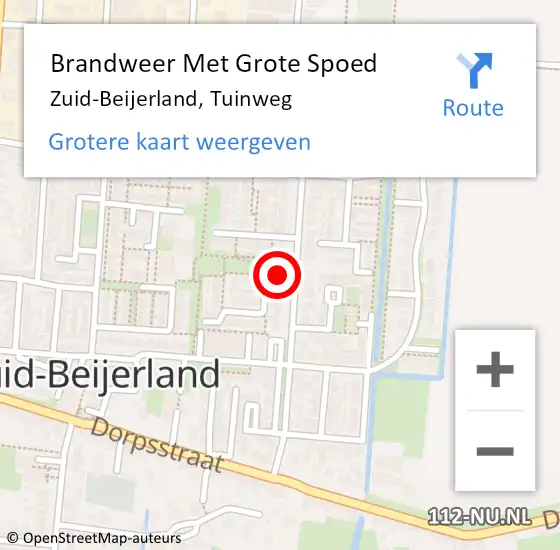 Locatie op kaart van de 112 melding: Brandweer Met Grote Spoed Naar Zuid-Beijerland, Tuinweg op 10 september 2021 20:51