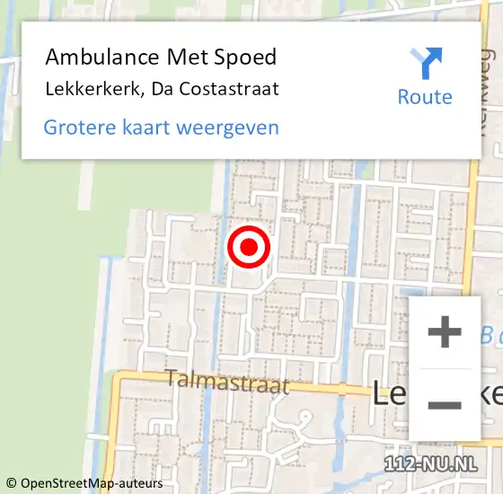 Locatie op kaart van de 112 melding: Ambulance Met Spoed Naar Lekkerkerk, Da Costastraat op 10 september 2021 21:31