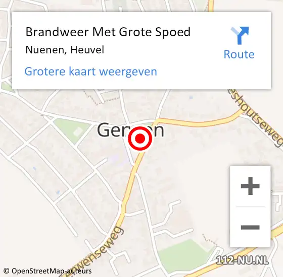 Locatie op kaart van de 112 melding: Brandweer Met Grote Spoed Naar Nuenen, Heuvel op 10 september 2021 21:32