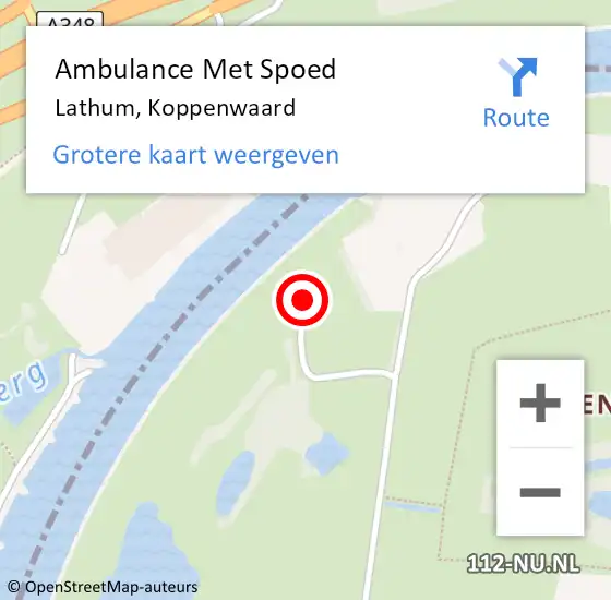 Locatie op kaart van de 112 melding: Ambulance Met Spoed Naar Lathum, Koppenwaard op 22 juni 2014 15:25