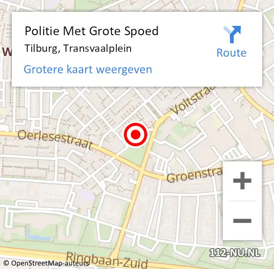 Locatie op kaart van de 112 melding: Politie Met Grote Spoed Naar Tilburg, Transvaalplein op 10 september 2021 21:41