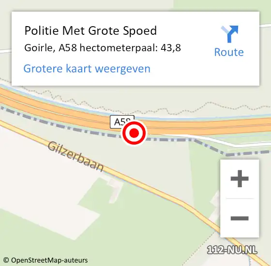 Locatie op kaart van de 112 melding: Politie Met Grote Spoed Naar Goirle, A58 hectometerpaal: 43,8 op 10 september 2021 21:57