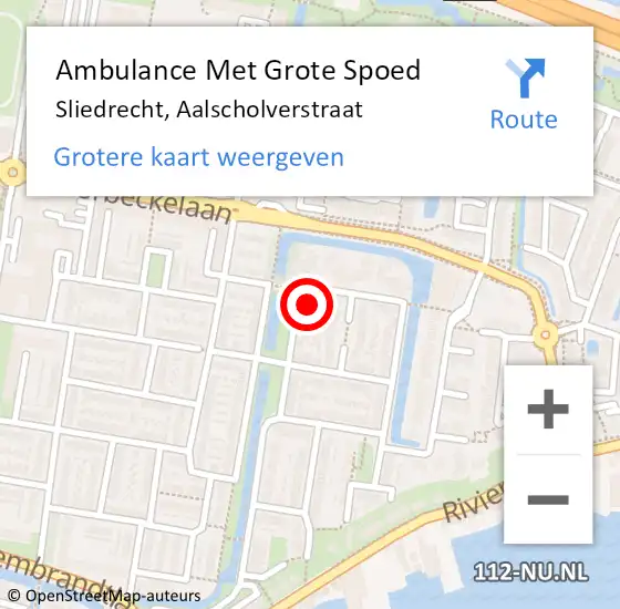 Locatie op kaart van de 112 melding: Ambulance Met Grote Spoed Naar Sliedrecht, Aalscholverstraat op 10 september 2021 22:35