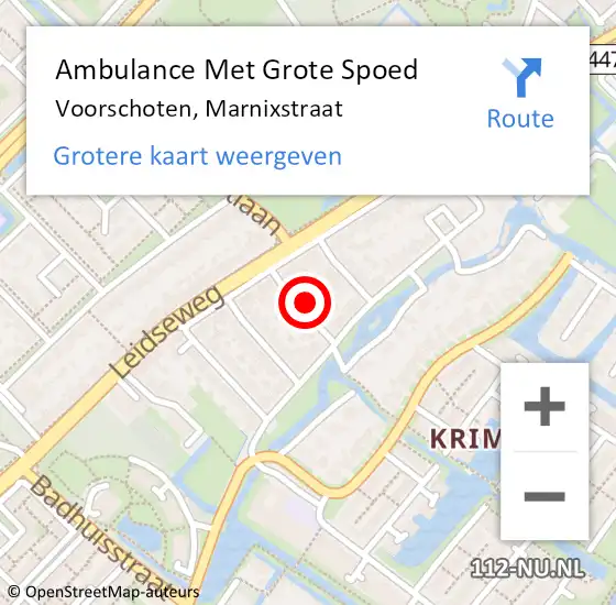 Locatie op kaart van de 112 melding: Ambulance Met Grote Spoed Naar Voorschoten, Marnixstraat op 10 september 2021 22:53