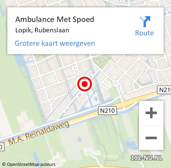 Locatie op kaart van de 112 melding: Ambulance Met Spoed Naar Lopik, Rubenslaan op 22 juni 2014 15:31