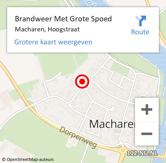 Locatie op kaart van de 112 melding: Brandweer Met Grote Spoed Naar Macharen, Hoogstraat op 10 september 2021 22:58