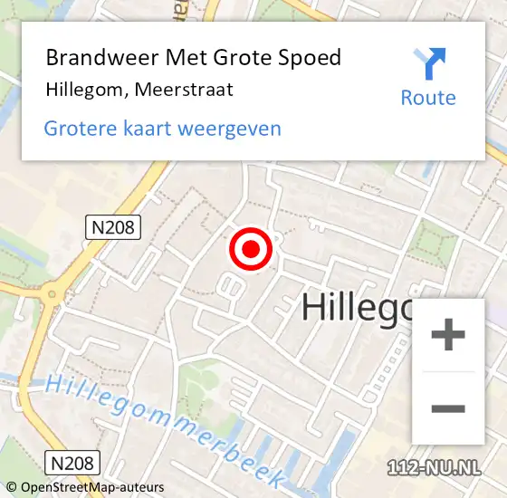 Locatie op kaart van de 112 melding: Brandweer Met Grote Spoed Naar Hillegom, Meerstraat op 10 september 2021 23:02