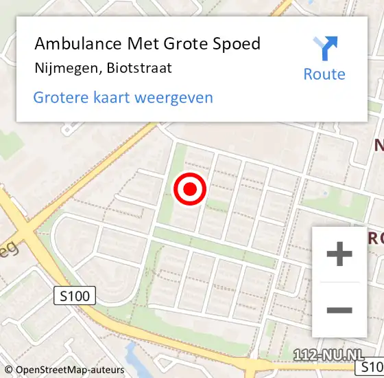 Locatie op kaart van de 112 melding: Ambulance Met Grote Spoed Naar Nijmegen, Biotstraat op 11 september 2021 00:00