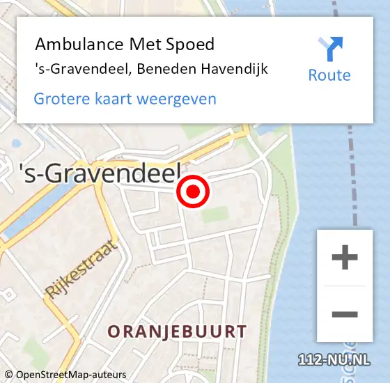 Locatie op kaart van de 112 melding: Ambulance Met Spoed Naar 's-Gravendeel, Beneden Havendijk op 11 september 2021 00:20