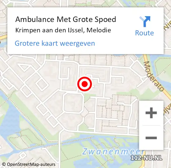 Locatie op kaart van de 112 melding: Ambulance Met Grote Spoed Naar Krimpen aan den IJssel, Melodie op 11 september 2021 00:23