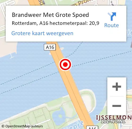 Locatie op kaart van de 112 melding: Brandweer Met Grote Spoed Naar Rotterdam, A16 hectometerpaal: 20,9 op 11 september 2021 01:03