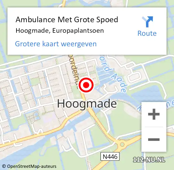 Locatie op kaart van de 112 melding: Ambulance Met Grote Spoed Naar Hoogmade, Europaplantsoen op 11 september 2021 01:32