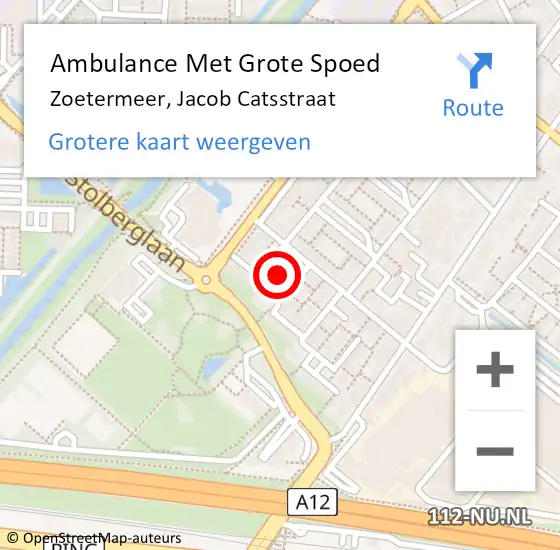 Locatie op kaart van de 112 melding: Ambulance Met Grote Spoed Naar Zoetermeer, Jacob Catsstraat op 11 september 2021 01:43