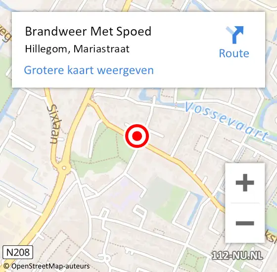 Locatie op kaart van de 112 melding: Brandweer Met Spoed Naar Hillegom, Mariastraat op 11 september 2021 03:25