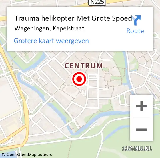 Locatie op kaart van de 112 melding: Trauma helikopter Met Grote Spoed Naar Wageningen, Kapelstraat op 11 september 2021 03:27