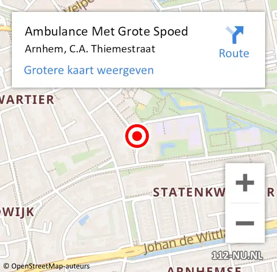 Locatie op kaart van de 112 melding: Ambulance Met Grote Spoed Naar Arnhem, C.A. Thiemestraat op 11 september 2021 03:38