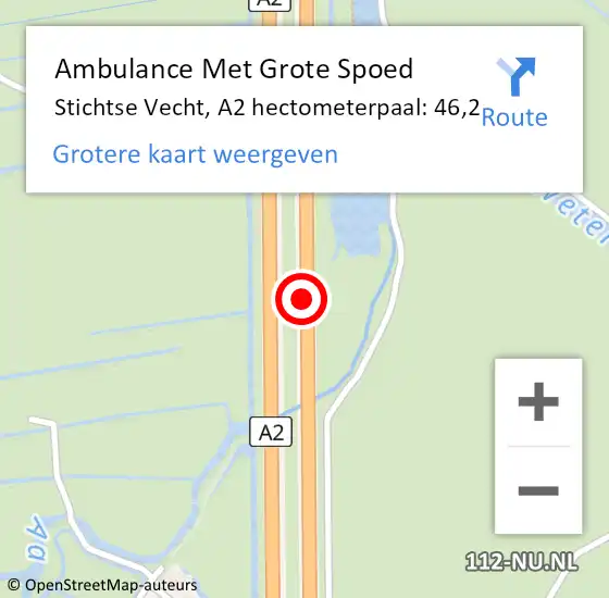 Locatie op kaart van de 112 melding: Ambulance Met Grote Spoed Naar Stichtse Vecht, A2 hectometerpaal: 46,2 op 11 september 2021 04:37