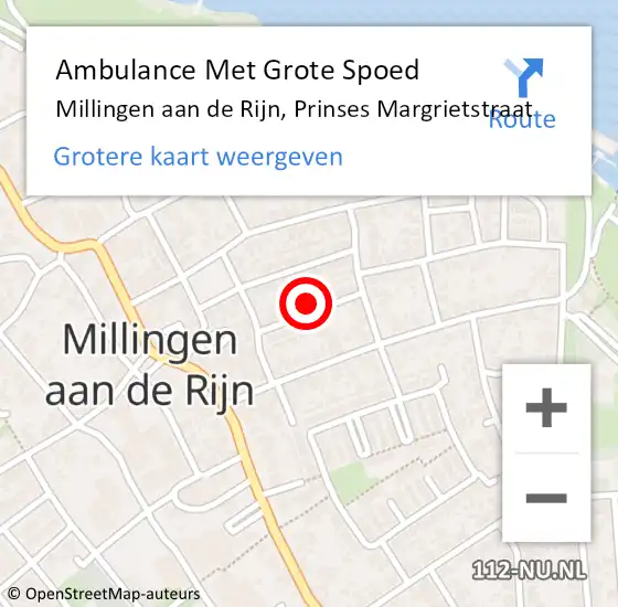 Locatie op kaart van de 112 melding: Ambulance Met Grote Spoed Naar Millingen aan de Rijn, Prinses Margrietstraat op 11 september 2021 06:08