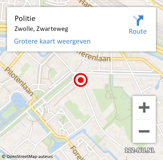 Locatie op kaart van de 112 melding: Politie Zwolle, Zwarteweg op 11 september 2021 06:31