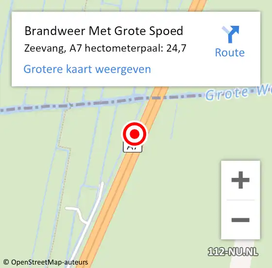 Locatie op kaart van de 112 melding: Brandweer Met Grote Spoed Naar Zeevang, A7 hectometerpaal: 24,7 op 11 september 2021 06:40