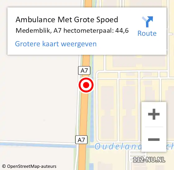 Locatie op kaart van de 112 melding: Ambulance Met Grote Spoed Naar Medemblik, A7 hectometerpaal: 44,6 op 11 september 2021 06:45