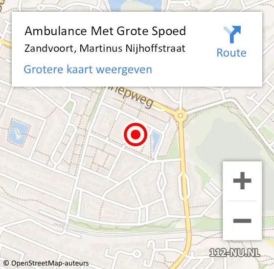 Locatie op kaart van de 112 melding: Ambulance Met Grote Spoed Naar Zandvoort, Martinus Nijhoffstraat op 11 september 2021 06:55