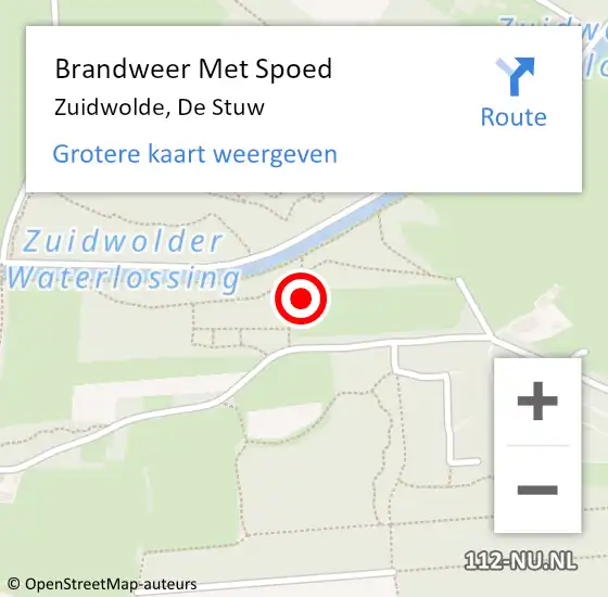 Locatie op kaart van de 112 melding: Brandweer Met Spoed Naar Zuidwolde, De Stuw op 11 september 2021 07:54